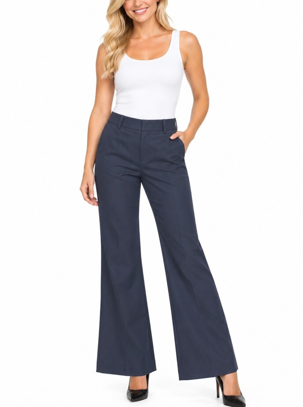 Ann Taylor Womens Signature Fit & Flare Navy Trouser Dress Pants Size 10 Preppy
